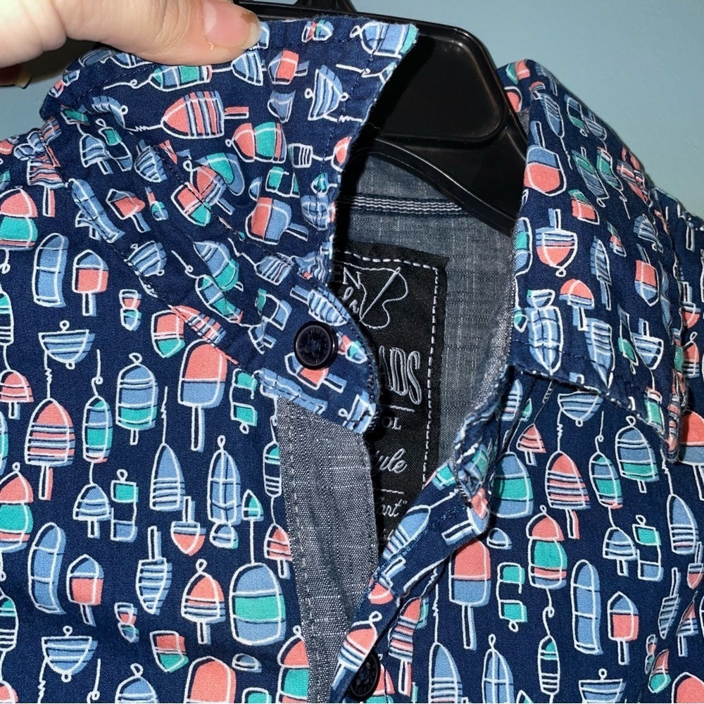 Broken Threads Fishing Bobbers Print Short Sleeve… - image 3